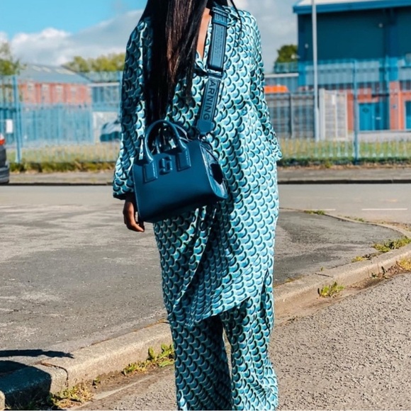 ZARA retro geometric print long sleeve button down shirt dress OVERSIZED Small - Picture 8 of 12